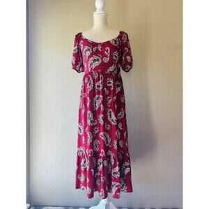 Pat Pat Paisley Boho Midi/Maxi Dress S Cottage Core Puff Sleeve Western